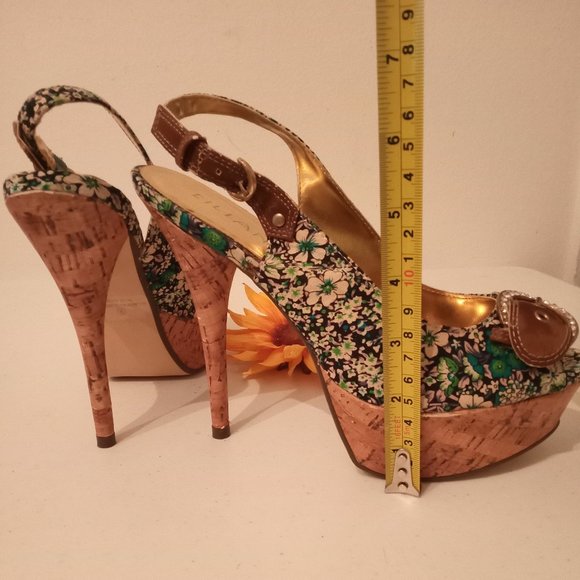 🎀SALE🎀NWOT Rhinestone Cork Platform High Heels Open Toe Buckle Strap Shoes - Picture 14 of 16